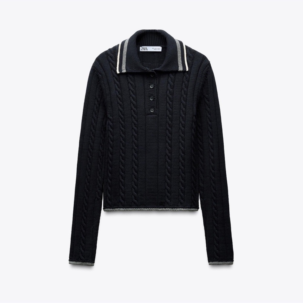 Zara Piping Knit Polo Sweater
